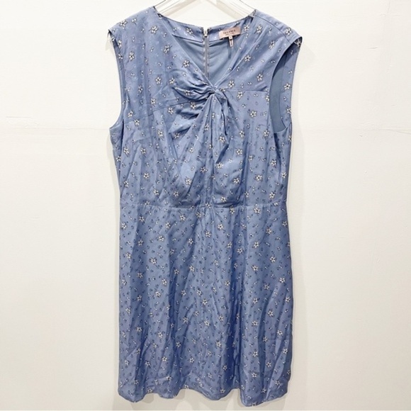 Tailored Rebecca Taylor Petal Fleur Silk-Blend Mini Dress Size 14 Blue Fog - Picture 1 of 9